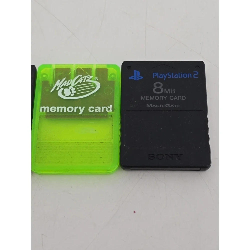 2 Official Sony PlayStation 2 8MB Memory Card - Black & 1 Green Mad Catz
